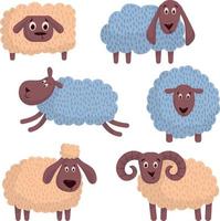 conjunto com cordeiros e ovelhas rosa e azul vetor