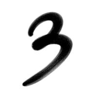 três, vetor de design número três, design de ícone de logotipo de 3º aniversário, design de tipografia de 3 nomes de número, logotipo de comemoração de aniversário de 3 anos, números de letras pretas desenho de pincel esboço desenhado à mão