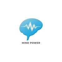 modelo de design de logotipo de poder da mente isolado no fundo branco. cérebro azul com conceito de logotipo de onda de sinal de pulso. vetor