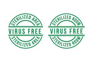 conjunto de ilustração vetorial de carimbo livre de vírus isolada em fundo branco, sala ou área esterilizada. sinal, etiqueta, cor verde vetor
