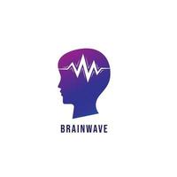 modelo de design de logotipo de ondas cerebrais. silhueta de cabeça de pessoas com conceito de design de onda de sinal de pulso. cor de gradação roxa violeta magenta. vetor