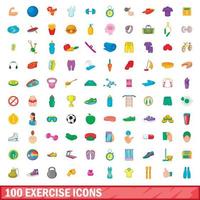 conjunto de 100 ícones de exercício, estilo cartoon vetor