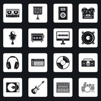 vetor de quadrados de conjunto de ícones de itens de estúdio de gravação