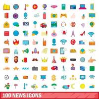 conjunto de 100 ícones de notícias, estilo cartoon vetor
