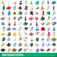 conjunto de 100 ícones de engrenagem, estilo 3d isométrico vetor