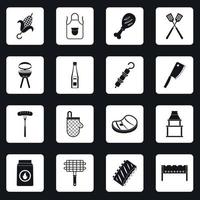 ícones de comida para churrasco definir vetor de quadrados