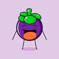 personagem de mangostão bonito com expressão de choro e boca aberta. verde e roxo. fresco, moderno e contorno. para logotipo, ícone e sinal vetor