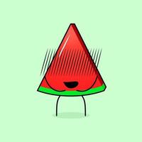 personagem de fatia de melancia bonito com expressão envergonhada. verde e vermelho. adequado para emoticon, logotipo, mascote e ícone vetor