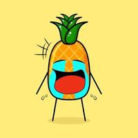 personagem de abacaxi fofo com expressão de choro, lágrimas e boca aberta. verde e amarelo. adequado para emoticon, logotipo, mascote vetor