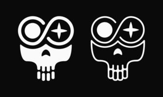 ilustração infinita do crânio preto e branco. logotipo simples, de linha, assustador e assustador. adequado para logotipo, ícone, símbolo, emblema e sinal. melhor para design de camiseta vetor