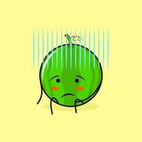 personagem de melancia bonito com expressão sem esperança e sente-se. verde e amarelo. adequado para emoticon, logotipo, mascote vetor