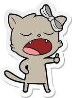 adesivo de um gato bocejando de desenho animado vetor