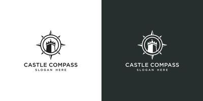 aventura de conceito de castelo e bússola ou inspiração de design de logotipo de viagem vetor