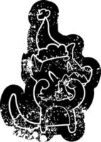 desenho de raposa rindo ícone angustiado de um chapéu de papai noel vestindo vetor
