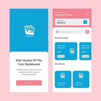 vetor de modelo de design de interface do usuário de skate on-line de loja moderna. adequado para projetar aplicativos para android e ios. limpar aplicativo de loja online móvel