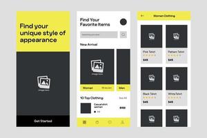 armazene o vetor de modelo de design de interface do usuário de roupas de estilo. aplicativo de design adequado para android e ios. aplicativo de estilo limpo para celular.