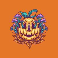 abóbora de halloween com ilustração de cogumelo vetor