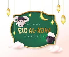 eid al adha mubarak a celebração do festival da comunidade muçulmana bandeira de fronteira islâmica com ovelhas vetor