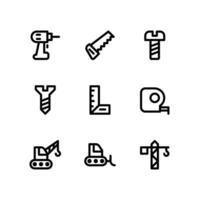 ícones de linha de construção, incluindo broca, serra e muito mais