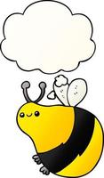 abelha de desenho animado e balão de pensamento em estilo gradiente suave vetor