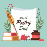 dia mundial da poesia com tinta floral e folhagens vetor