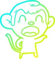 desenho de linha de gradiente frio gritando macaco de desenho animado apontando vetor