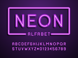 alfabeto de vetor de luz de neon roxo