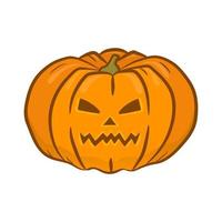 abóbora de halloween ícone desenhada à mão colorida. abóbora com sorriso para cartão de saudação de design de férias, banner, pôster, panfletos e convites para festas. ilustração vetorial isolada no fundo branco vetor