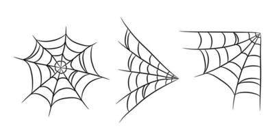 conjunto de teia de aranha de halloween em fundo branco isolado. ícone de teia de aranha desenhada de mão preta. ilustração vetorial vetor