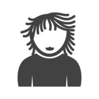 menino com ícone preto de glifo de cabelo longo ondulado vetor