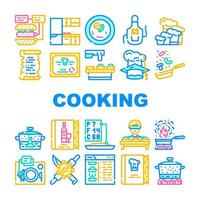 cursos de culinária conjunto de ícones de coleção de lições vetor