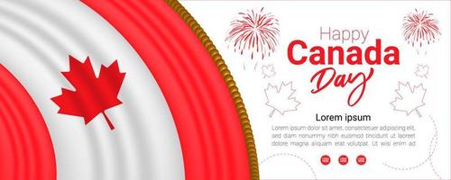 feliz dia do canadá com bandeira do canadá e design de fundo de cor branca de fita vetor