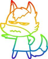 desenho de linha de gradiente de arco-íris desenho animado lobo irritado vetor