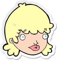 adesivo de um rosto feminino de desenho animado com expressão de surpresa vetor