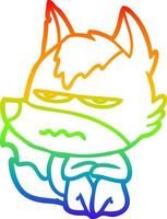 desenho de linha de gradiente de arco-íris desenho animado lobo irritado vetor