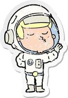 vinheta angustiada de um astronauta confiante de desenho animado
