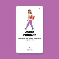 podcast de áudio ouvindo jovem vetor online