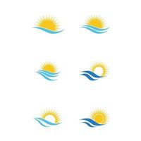 onda de água do mar e ícone de sol ilustração vetorial design logotipo - vetor