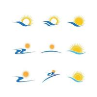 onda de água do mar e ícone de sol ilustração vetorial design logotipo - vetor