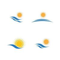 onda de água do mar e ícone de sol ilustração vetorial design logotipo - vetor
