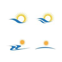 onda de água do mar e ícone de sol ilustração vetorial design logotipo - vetor