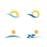 onda de água do mar e ícone de sol ilustração vetorial design logotipo - vetor