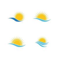 onda de água do mar e ícone de sol ilustração vetorial design logotipo - vetor