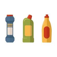 conjunto de produtos de limpeza, garrafas coloridas de várias formas com dispensador. produtos de limpeza para casa, produtos químicos domésticos vetor