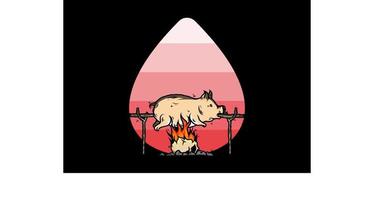design de ilustração de porco assado no fogo vetor