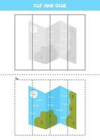 jogo de corte e colagem para crianças com mapa. prática de corte para pré-escolares. vetor
