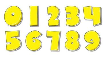 conjunto de números amarelos de arte pop com sombra isolada em branco. vetor