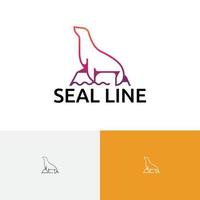 selo feliz leão marinho animal zoo linha logotipo vetor
