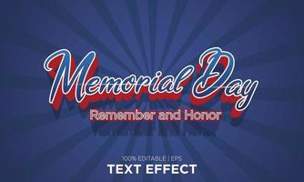 efeito de texto editável memorial day lembrar e honrar vetor