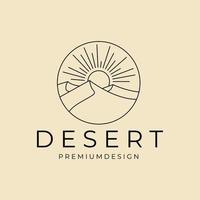 deserto de paisagem com logotipo de sol linha arte vetor ícone símbolo ilustração design gráfico